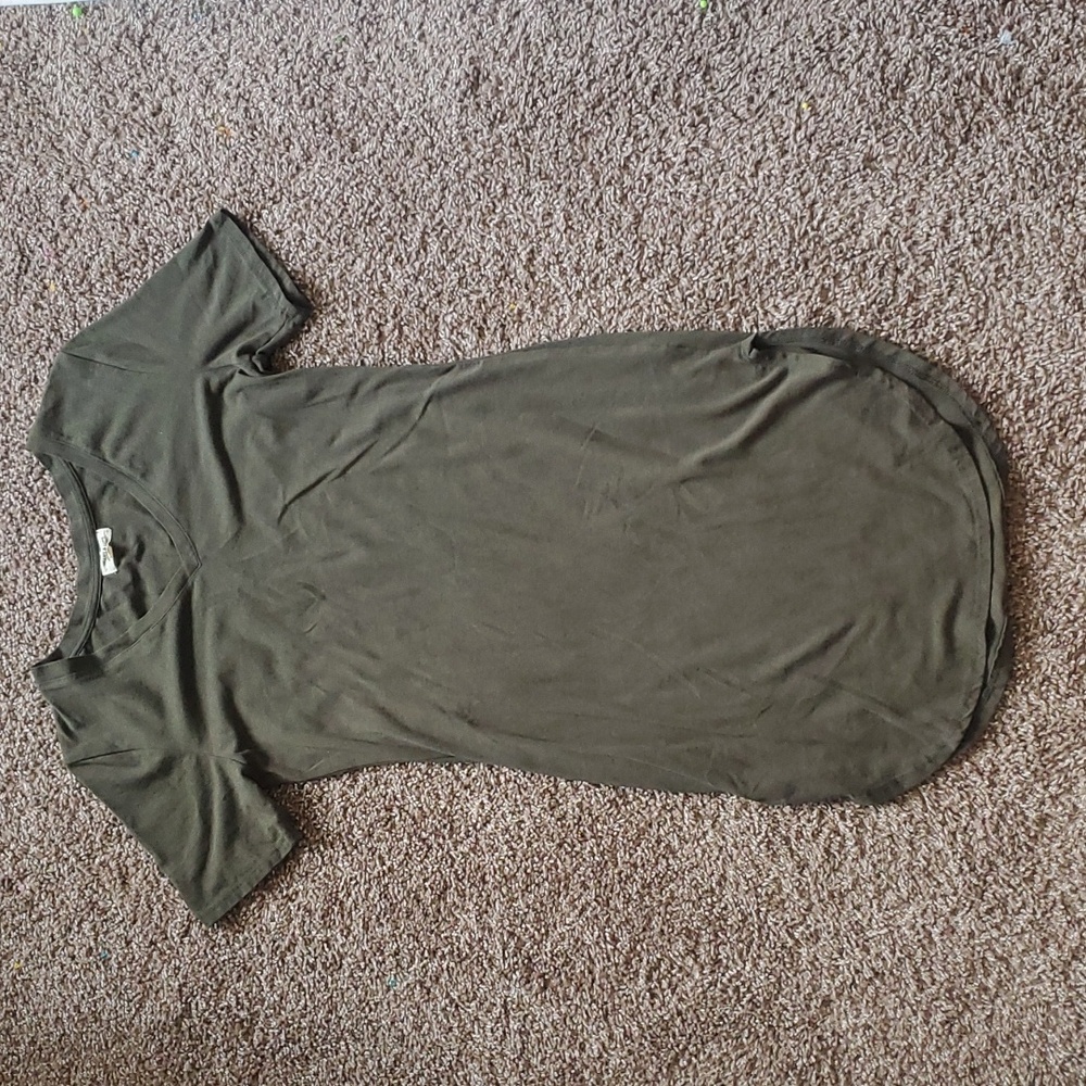 HEARTS & HIPS Womens Olive Green Shirt Dress